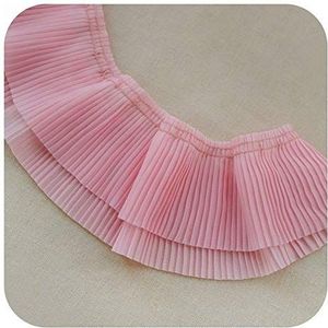 Huabian 1 st 6,5 cm chiffon geplooid wit kant trimmen doe-het-zelf kleding naaien & stof kant tape zwart roze blauw groen rood paars kant linten(Pink)