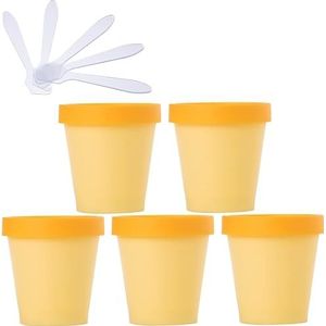 SDGBCXD, 5 stuks 200ml roze masker mengkom lege 200g plastic voorraadpotten met binnenvoering for opslag lichaam hand gezichtscrème lotion gel 5x spatel ，Cosmetische potten(Geel,200ml)