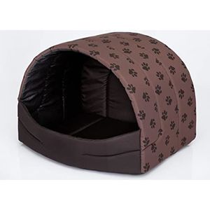 PillowPrim Hondenmand, slaapplaats voor honden en katten, XL - 60x49 cm lichtbruin met pootafdrukken