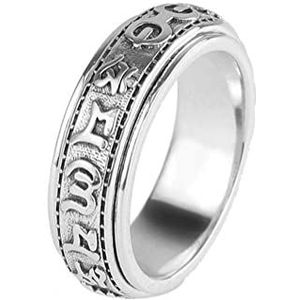 Aanpasbare ring, hip-hop ring S925 Sterling Zilver Retro Draaibare Ring Boeddhistische Geschriften Temperament Klassieke Mannen Vrouwelijke Valuta Verstelbare Ringarmband, Platina, 13