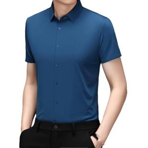 Dvbfufv Heren Stretch Shirt met korte mouwen Ademend Effen kleur Business Casual Shirts, Donkerblauw, M