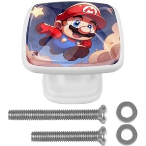 JYPLUSH voor Mario vierkante ladetrekkers met schroeven (4 stuks) - ABS glazen kasthandgrepen 3,3 x 2,5 cm - Set van 4 modern design trekknoppen voor dressoir, keuken, badkamer - Eenvoudig te