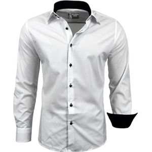 Subliminal Mode: Gemakkelijk te strijken herenoverhemd, met tweekleurige kraag, effen, lange mouwen, smalle pasvorm, zakelijk, cadeau-idee, Kerstmis, valentijnsdag, RN44, Wit., M