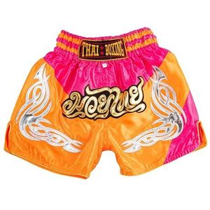 MUAY NATION Muay Thai Shorts voor kinderen (2 jaar - 12 jaar) meisjes jongens boksbroek voor kickboksen MMA vechtsport, Prm Oranje Roze, 2-3 Jaar