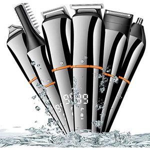 LANMODA Professionele tondeuse voor kapper haarsnijmachine, mannen neustrimmer elektrisch scheerapparaat 7-in-1 baardverzorging oplaadbaar, geluidsarm (zilver)