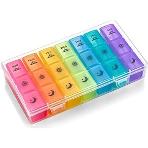 Wekelijkse pillendoosje - 3-maal per dag pillendoosje - Grote plastic dispenser met 7-daagse ochtend-, middag- en nachtcompartimenten voor pillen