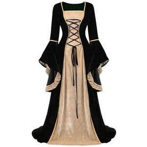 Dames Renaissance Ierse Deluxe Fluwelen Jurk Victoriaanse Middeleeuwse Lange Jurk Retro Fancy Gown Halloween Cosplay Kostuum Plus Size-zwart-S