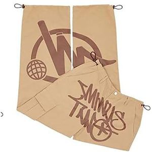 Y2k Jeans Heren Grunge Hip Hop Baggy Broek Heren Minus-Two-Cargo Y2k Jeans Denim Zwarte Broek Harajuku Hip Hop Gothic Broek met wijde pijpen Streetwear(Color:Khaki,Size:XL)