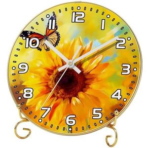 YTYVAGT Wandklok, moderne klokken op batterijen, vlinders zonnebloem, ronde stille klok 9.4