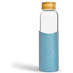 Neon Kactus Glazen waterfles | Herbruikbaar Gemaakt van borosilicaatglas | Reiswaterfles | Voor warme en koude dranken | Duurzaam, lekvrij, antislip & vaatwasmachinebestendig | Pastel Blauw, 550ml