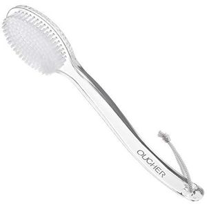 QUCHER-comfortabele doucheborstel met lange handgreep, badborstel, zachte nylonborstel, zacht peeling, verbetering van de gezondheid van de huid, geschikt voor mannen en vrouwen (transparante greep)