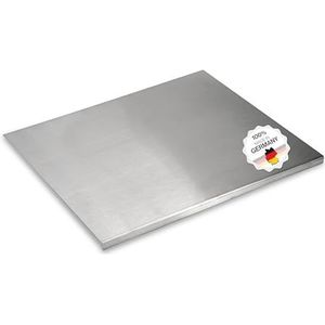 Werkblad, kneedplank, roestvrij staal, voor kneden, snijden en bakken, keukenplaat met aanslagrand, ook als pastaplank, bakplank, deegplank, snijplank, voor de keuken, 60 x 50 cm