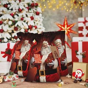 Kerst Trekkoord Gift Zakken Mooie Kerstman Gedrukt Xmas Wrapping Bag Herbruikbare Kerst Goody Bags voor Cadeaus Kerstvakantie Party Decor