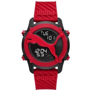 Puma Groot kat horloge voor mannen, digitaal uurwerk met polyurethaan, silicone, lederen of roestvrij stalen band, Rood en zwart, 44MM