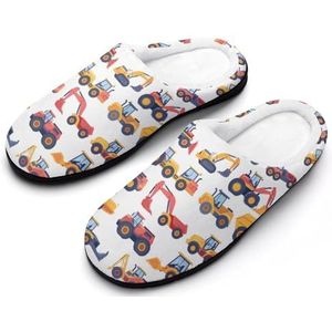 Bouwvoertuigen Patroon Dames Slippers Casual Huis Schoenen Katoenen Slippers Indoor Slippers met Rubberen Zool 11-12 (42-43)