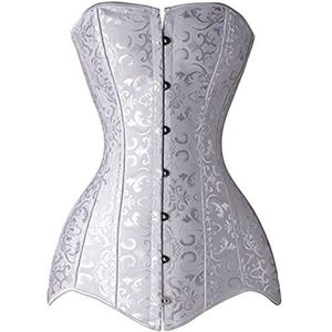 WEITING Vrouwen sexy korsetten bustiers top gotische overbuste korset bustier lange torso stalen botten afslankende body shapewear grote maat-wit, S