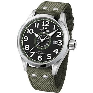 TW Steel Volante Mens 48mm Quartz horloge met legergroene textielband, Analo, 45 mm, Riem