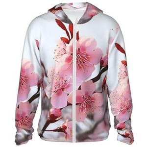 CSGJMYGS UPF 50+ Plum Blossom Sun Protection Hoodie Jacket Lichtgewicht Lange Mouw Zonneshirt Met Zakken, Zwart, L
