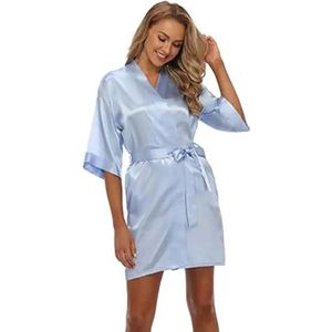 LHSJYG Damesgewaden satijnen badjas vrouwelijke intieme lingerie nachtkleding zijdeachtig bruidscadeau casual kimono badjas jurk nachthemd sexy nachtkleding (lichtblauw, 4XL)