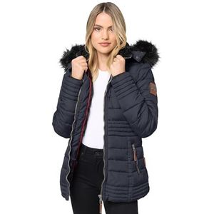 Navahoo Warme winterjas voor dames, gewatteerde jas met teddybont B900, Donkerblauw, M