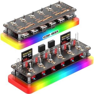 AODUKE Cyberpunk 6-Poorts USB Hub Met Onafhankelijke Schakelaar, SD/TF-Kaart Opbergdoos, Retro Desktopcontroller, RGB-Verlichting