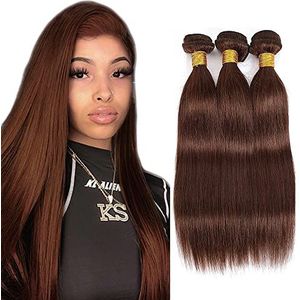 Evaxilc Straight Human Hair Bundles Echt Braziliaans haar Human Hair 3 Bundles Totale 300g Brazilian Unprocessed Virgin Hair Extensions #4 Brown Bundles (26 28 30 Orlach)