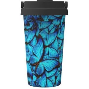 EdWal Veel blauwe vlinderprint geïsoleerde koffiekop beker, herbruikbare koffiebeker voor warm houden/ijs, koffie, thee, bier