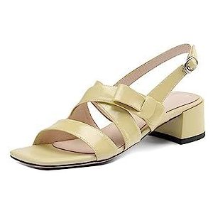 SDFGH Dikke middenhak vierkante kop teen gekruiste strik sandalen for dames Veelzijdige volledig lederen zomer (Color : D, Size : 36)