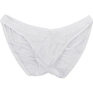 Summer Code Sexy bikini voor heren, elastisch, zijdeachtig, ruches aan de achterkant, ondergoed badmode, Wit, one size