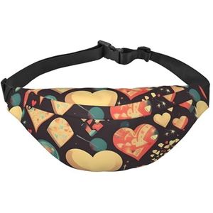 Heart Crush bloemenprint heuptasjes voor dames en heren, crossbody heuptas, waterdichte heuptas met verstelbare riem, zwart, één maat, zwart, één maat, Zwart, Eén maat