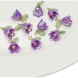 2/10 stuks 11x14,0 mm lelietje-van-dalen kralen kleurrijke losse acryl kralen voor het maken van sieraden DIY bloemen bedels hanger accessoires-paars-11x14,0 mm 10 stuks