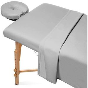 Saloniture 3-delige microvezel massagetafellakenset - premium gezichtsbedhoes - inclusief platte en hoeslakens met gezichtshouder cover - lichtgrijs