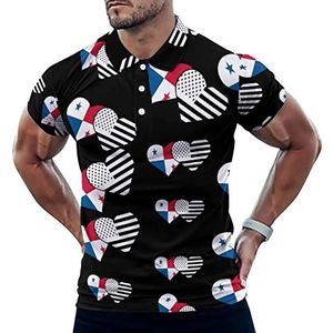 Panama Vlag En Amerikaanse Vlag Casual Poloshirts Voor Mannen Slim Fit Korte Mouw T-shirt Sneldrogende Golf Tops Tees XL