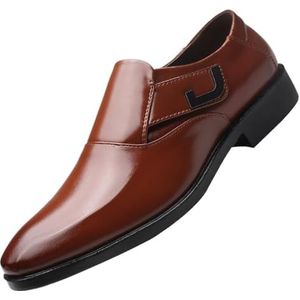 Herenoxfords, Nette Schoenen Voor Heren, Grote Maten Zakelijke Formele Casual Instappers Met Puntige Neus, Klassieke Geklede Schoenen (Color : Brown, Size : 48 EU)