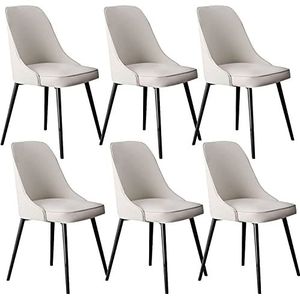 GEIRONV Eetkamerstoelen set van 6, moderne woonkamer bijzetstoelen met zachte lederen kussenzitting en metalen poten eetkamerstoelen Eetstoelen (Color : Light Gray, Size : Black feet)