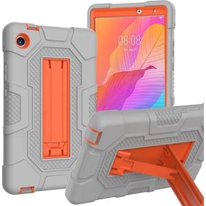 ZZjingli for Huawei MatePad T8 Contrast Kleur Robot B3 Siliconen Hybride PC Tablet Case met Houder (Paars Mintgroen) (Blauw Zwart) (Rood Zwart) enz.(Grey Orange)