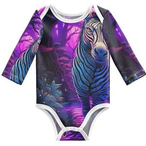 KAAVIYO Paarse lichtkunst Zebra baby body lange mouwen katoen bodysuit voor neutrale pasgeborenen 3-24 maanden, Patroon., 18 Maanden