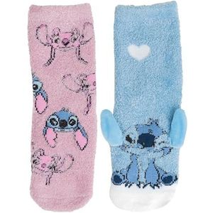Disney Lilo & Stitch 3D ABS knuffelsokken voor meisjes - pluizige kinderwintersokken, antislipsokken roze/blauw (verpakking van 2), roze/blauw, 27-30