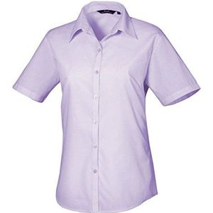 Dames poplin blouse met korte mouwen, dames effen werk Shirt-Lila-Maat 24