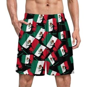 Mexicaanse voetballer grappige pyjama shorts voor mannen pyjamabroek heren nachtkleding met zakken zacht
