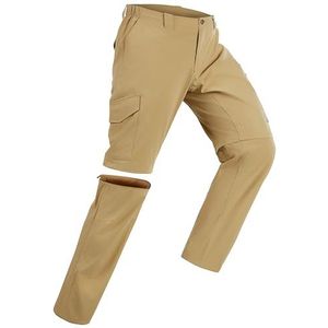 33,000ft Wandelbroek voor heren, afritsbroek, ademend, afneembaar, stretch, outdoorbroek met 6 zakken, zomer, functionele broek, sneldrogend, lichte korte broek voor wandelen, fietsen, beige-bruin,