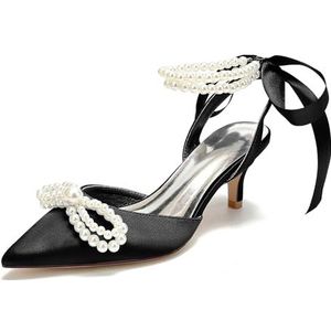 EICOFF Vrouwen Kitten Hakken Trouwschoenen Gesloten Teen Slingback Pumps Dames Parels Enkelband Bruiloft Bruids Jurk Party Prom Schoenen,zwart,36 EU
