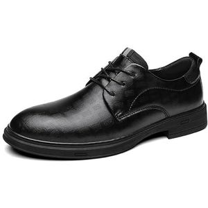 Geklede schoenen for heren met veters, ronde neus, geruite, veganistische leren derbyschoenen, antislip rubberen zool, antislip blokhak, lage partij (Color : Black, Size : 45 EU)