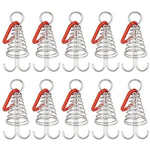 Wilitto Octopus Deck Peg (spiraalvormig) - verstelbare lente duurzame outdoor camping octopus touw gesp met karabijnhaak om te wandelen. rood 10 stuks