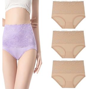 Lekvrije Slips, Ademende Hoge Taille Incontinentieondergoed Met Kantafwerking In Grote Maten For Vrouwen Van 55+(Skin,M)