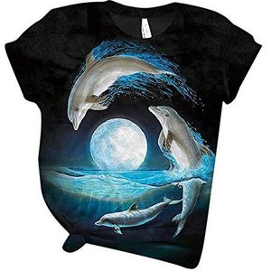 Dames dolfijn 3D print korte mouw T-shirt schattig marine dier grafische print ronde hals T-shirt, #6, 4XL