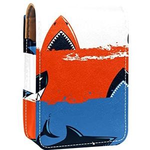 Lipgloss Houder Lipstick Case Draagbare Mini Lipstick Opbergdoos Reizen Lipstick Organizer Case met Spiegel voor Vrouwen Haaien Blauw Rood Zwart Wit Streep, Meerkleurig, 9.5x2x7 cm/3.7x0.8x2.7 in