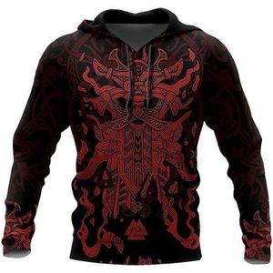Viking sweatshirt hoodie pullover 3D print patroon hoodie hip hop streetwear lente en herfst top sport hoodie Halloween cosplay kostuum (Color : Hoodies, Size : XXL)