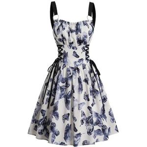 yk8fass Gedrukte kanten taille jurk bz-6041, marineblauw, S