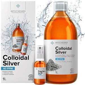 Premium Colloïdaal Zilver 1000ml ● 40 PPM ● Optimaal Geconcentreerde Formule, Kleinere Deeltjes, Betere Resultaten ● Laboratorium Gecertificeerd ● Gratis Navulbare Spuitfles & E-boek Inbegrepen
